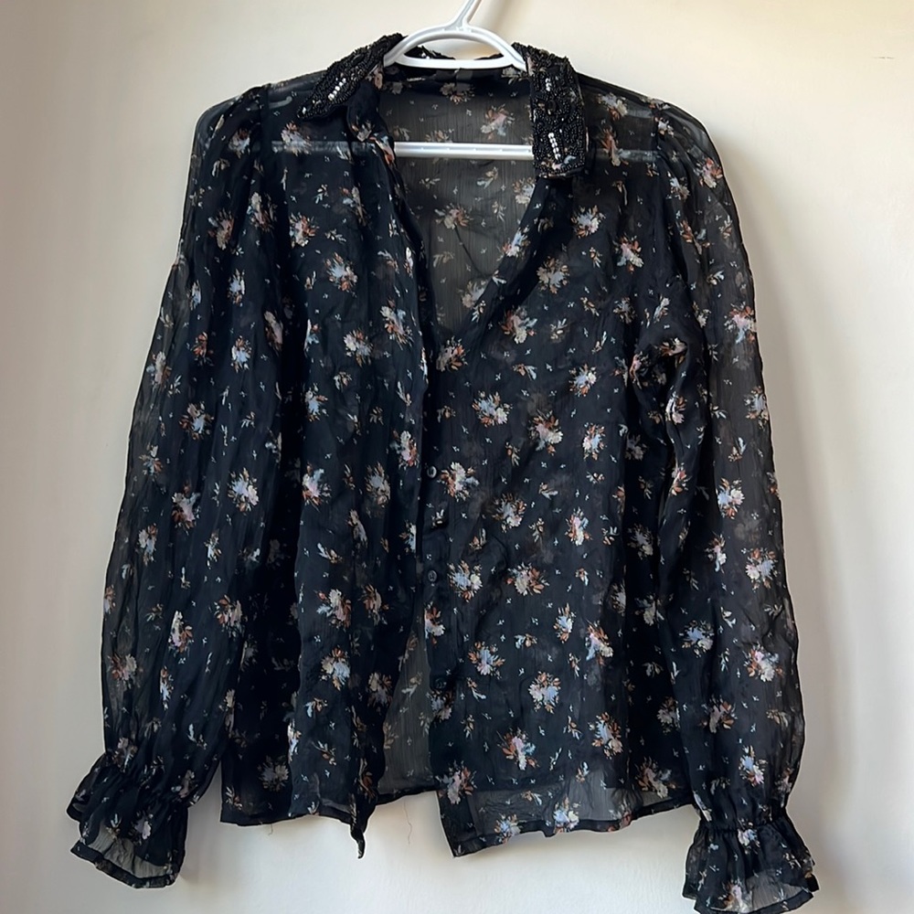 Top shop sheer floral button up